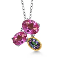 925 Silver and 10K Yellow Gold Pink Mystic Topaz and Green Mystic Topaz Pendant