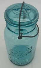 Aqua quart BALL IDEAL Jar w/ glass lid - script text