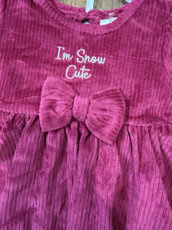 Conjunto de Vestido de Pana Fucsia para Bebés Iniciadores Bebé Niña Diseño de Muñeco de Nieve y Medias Talla 3M Foto 3 de 4