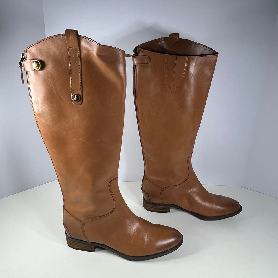 Botas de Equitação Sam Edelman Penny Feminina Tamanho 9.5M Couro Uísque Puxar no Meio da Panturrilha - Imagem 3 de 4