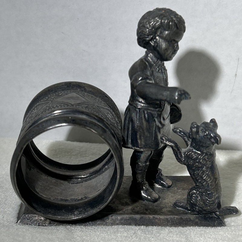 Rogers & Bro Silver Triple Plated Napkin Ring Boy W/ Dog Begging #199 Victorian
