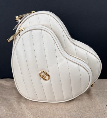 Gucci Interlocking G Heart Love Diagonal Quilted White Leather Logo Shoulder Bag