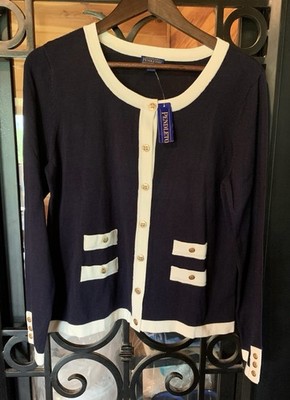 Pendleton Knit Cardigan Sweater Navy Gold Buttons Womens Size XL Old Money NWT