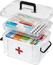 15QT Clear Medicine Organizer Box W/ Handle Plastic Medicine Container W/ Tray