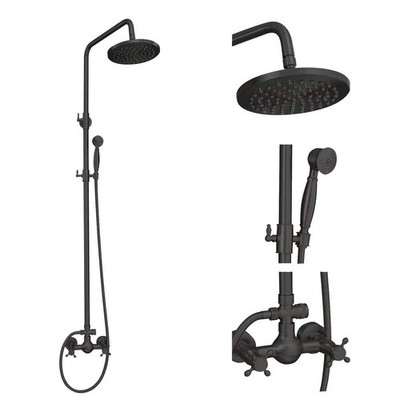 HOMEMYSTIQUE 2-Spray Wall Slide Bar Rain Shower Faucet w/ Hand Shower in Black