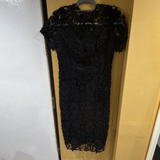 shein black floral lace short sleeve round neck sheath knee zip dress l