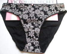 VICTORIA'S SECRET 100 Cotton Bikini Panty M Black NWT Snowflake Shine VS