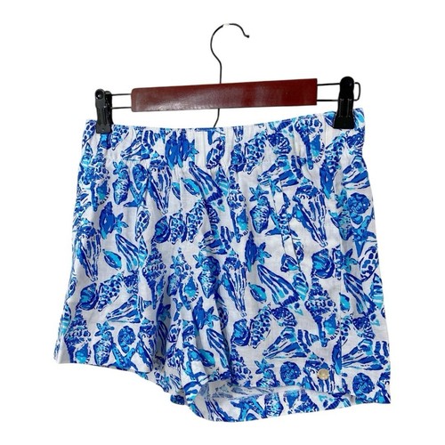 Lilly Pulitzer Lilo Linen Shorts Shell Collector Sz XXS Resort White Blue Pocket - Picture 3 of 7