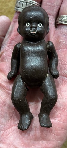 4" Bisque Made In Japan Vintage Black Jointed Baby Doll Ex Condition - Picture 2 of 6