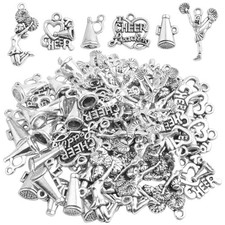 KMOSPAD 60pcs 6 Styles Antique Silver Cheerleading Theme Charms mixed,