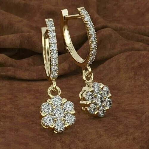 2Ct Round Cut Simulated Diamond Drop Clip On Earrings In 14k Yellow Gold Plated