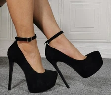 Womens Ankle Strap Faux Suede High Heels Party Dress Nightclub Casual Prom Shoes