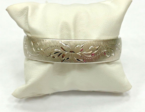 Signed Bojar Vintage 925 Sterling Silver hinged Bangle Textured Engraved Design