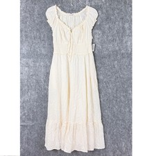 Old Navy Milkmaid Dress Waist Defined Clip Dot Midi Puff Sleeve Cottage Prairie