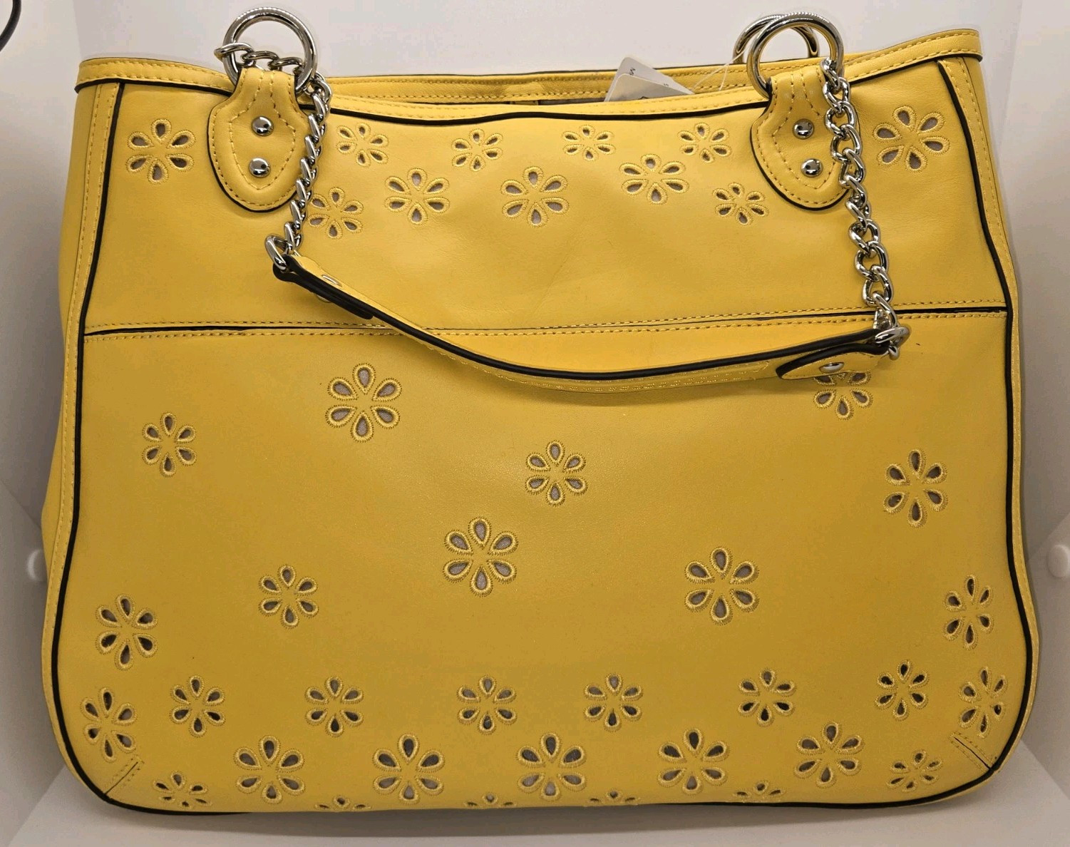 NWT COACH Poppy Leather Eyelet Chain Tote Shoulder Bag Marigold