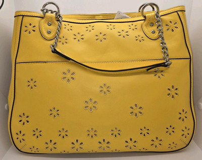 Coach Poppy 22438 Eyelet Detailed Leather Medium Chain Tote
