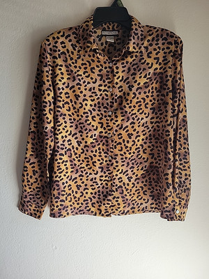 Women's Vintage Leopard Print Button Down Blouse Size Med mobwife office siren