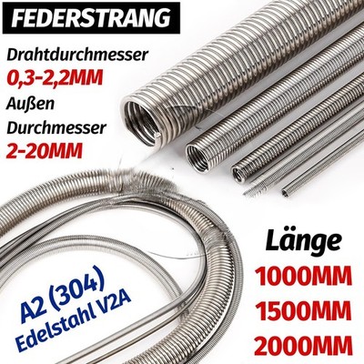 1000mm-2000mm Edelstahl V2A Federstrang Zugfederstrang Werkstatt 0,3-2,2mm Draht