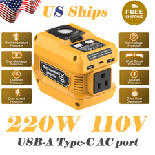 220W Power Inverter Portable Power Station for Dewalt 20V 110V AC Outlet USB-C