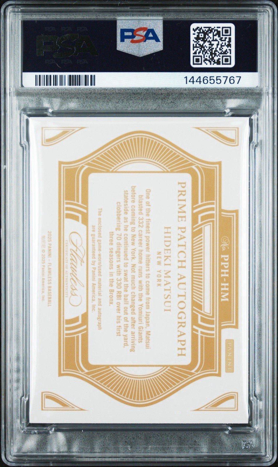 2025 PANINI FLAWLESS PRIME PATCH AUTO 3/5  #PPH-HM HIDEKI MATSUI PSA 9 view 3