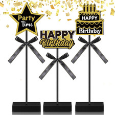 3 Pcs Happy Birthday Party Decorations Wooden Signs Table Centerpieces for Men W