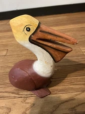 Cheerful wooden pelican, standalone or on pole, 9x4"