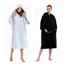 Microfiber Surf Suit Changing Poncho Robe with Large Hood, Hooded Bath Towel for