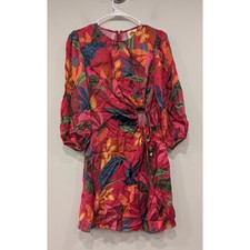 Farm Rio Tropical Long Sleeve Cutout Satin Dress Size Small