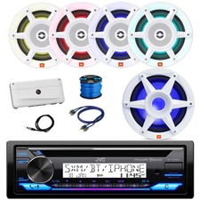 JVC Marine BT CD Radio, 4x 8" LED White Speaker, Sub, Amp w/RCA Cable, ANT, Wire