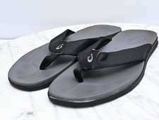 OluKai Alania Kai Mens Beach Black Flip Flop Thong Sandals Sz 12
