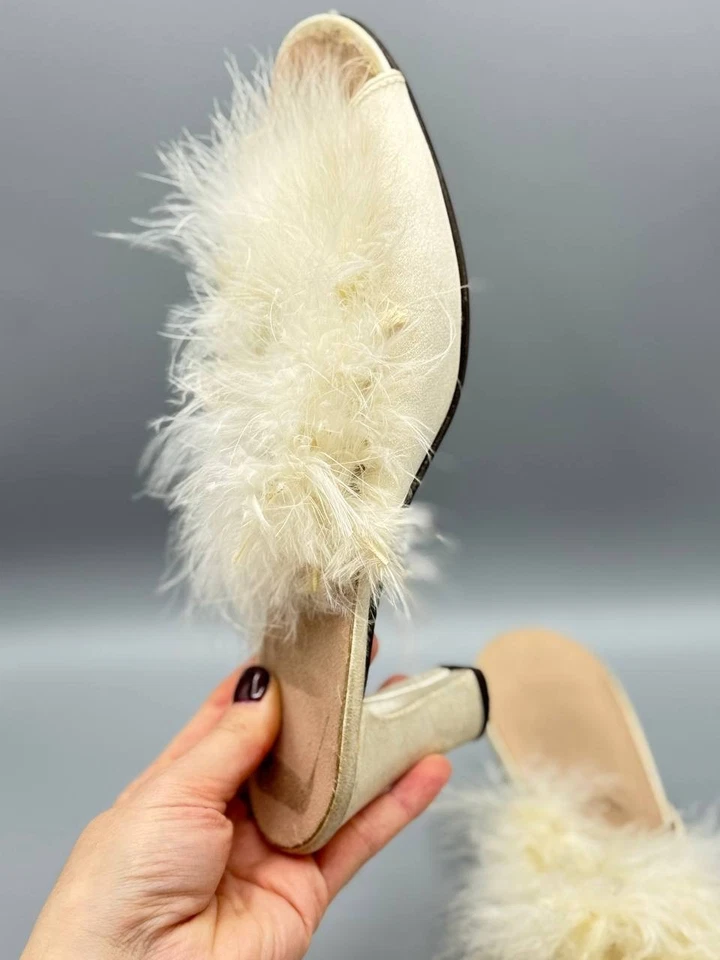 Zapatillas Mula Boudoir Verde Daniel De Colección EE. UU. 10M Satén Marabú Pluma Elegante Foto 4 de 4