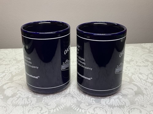 Royal Caribbean Oasis Of The Seas Ceramic Coffee Cup Blue/Gold Set Of 2 - Picture 4 of 8