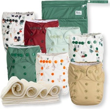 Cloth Diapers 7 Pack with 7 Inserts 1 Wet Bag - Waterproof Cover, Washable, Re