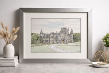 Vintage 1978 Aquarell Tusche Gemälde Balmoral Castle von R. Peace Schottland Kunst