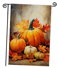 Pumpkin Fall Garden Flag 12x18 Inch Double Sided,Maple Leaves Thanksgiving