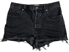 Everlane Denim Shorts Women  s 27 Black High Rise Button Fly Raw Hem Distressed