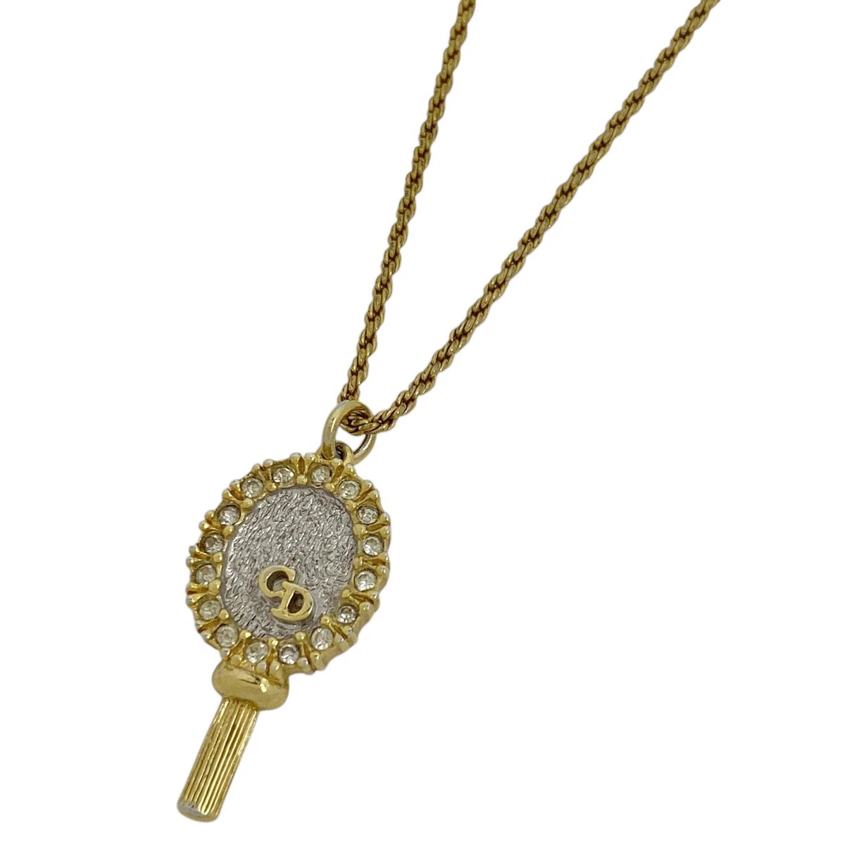 Christian Dior Logo Strass Collana CD Ciondolo Collana Placcato Oro...