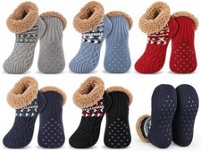 5 Pairs Fuzzy Slipper Socks for Men Women with Grip Thermal Non Slip Warm
