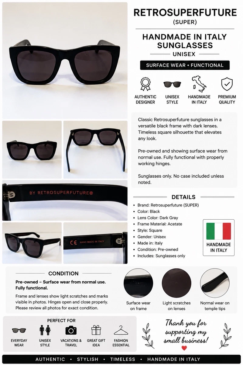 RETROSUPERFUTURE Black Designer Sunglasses for Men for sale | eBay