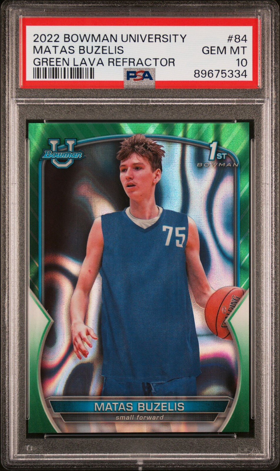 2022 Bowman University Chrome Green Lava Refractor#84 Matas Buzelis /99 PSA 10