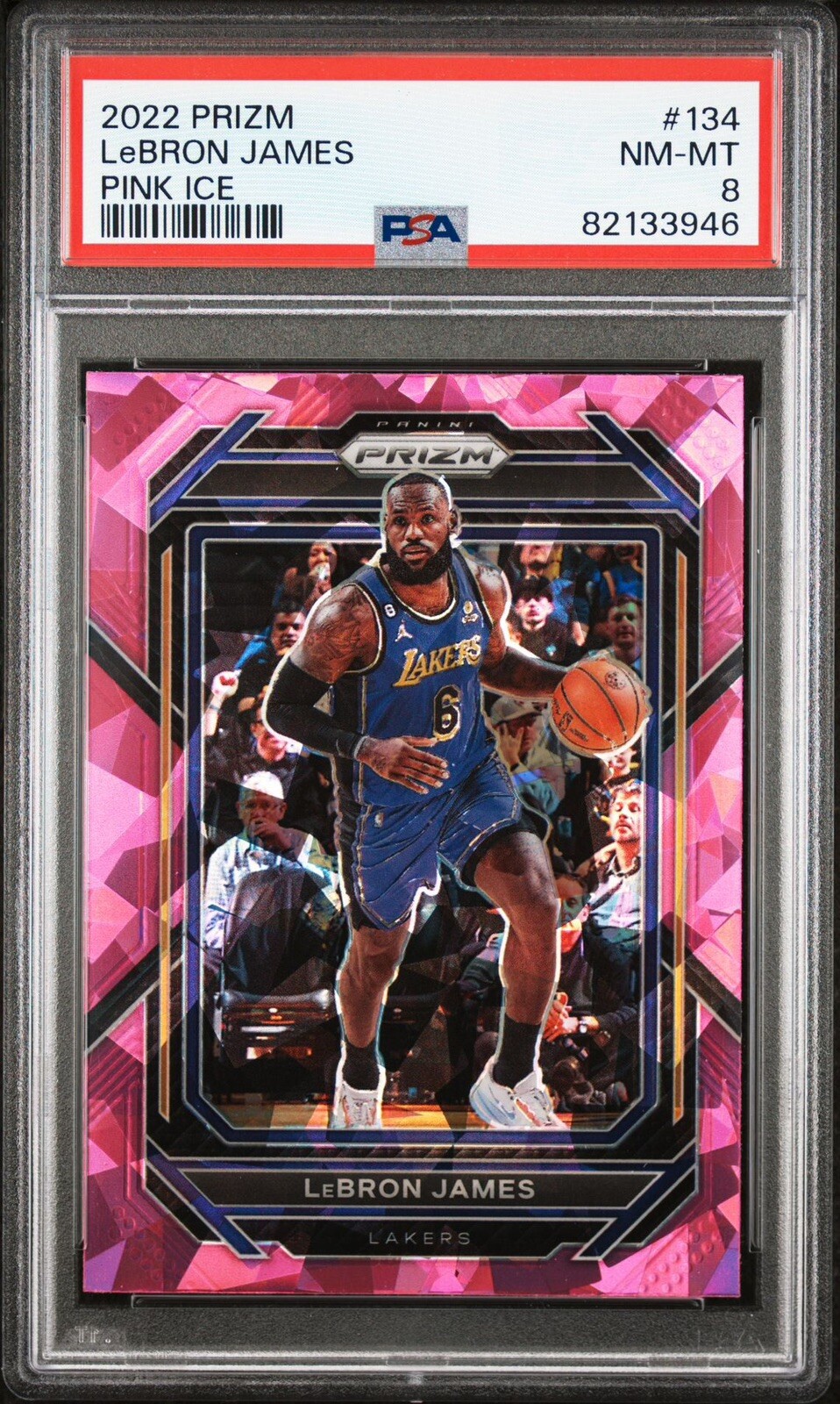 2022-23 Panini Prizm Lebron James #134 Pink Ice Prizm PSA 8