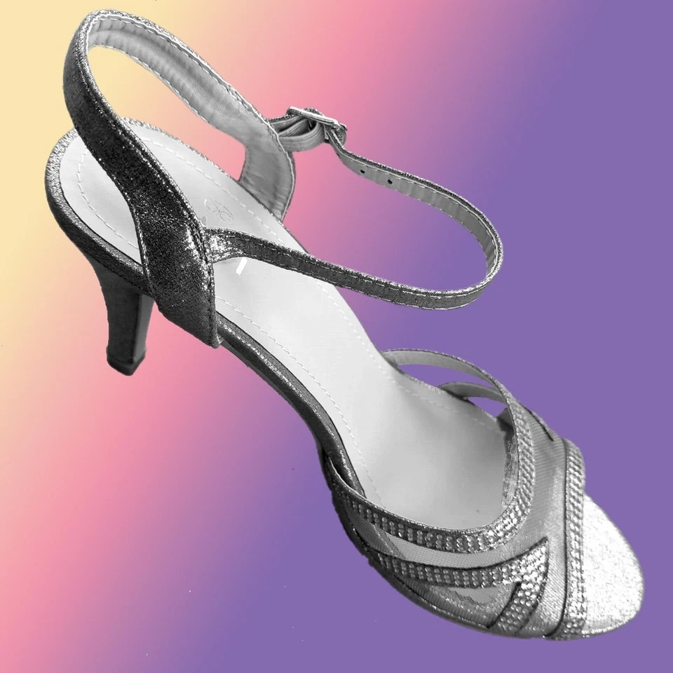 SANDALI DONNA TACCO ARGENTO 35 36 37 38 39 40 41 matrimonio cerimonia VV - Immagine 3 di 4