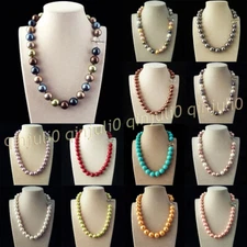Beauty 8/10/12/14mm Multicolor South Sea Shell Pearl Round Beads Necklace 18''