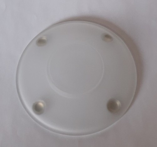 Piattino in vetro opaco con 4 inserti metallo, vintage anni '80. dia: 11cm - Foto 4 di 6