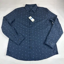 Perry Ellis Slim Fit Stretch Shirt Mens XL Oeko Tex Blue Long Sleeve Geometric