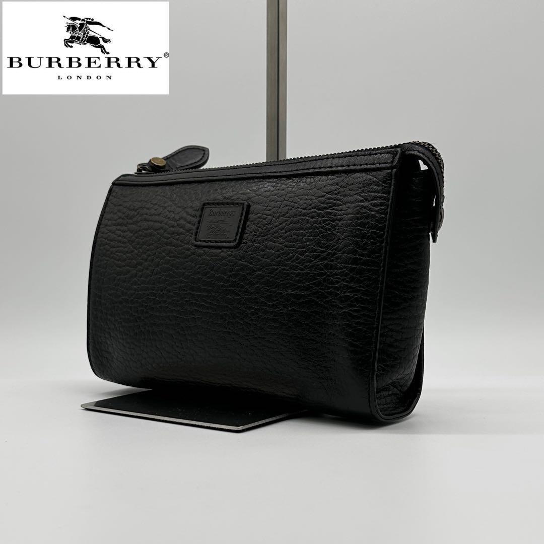 Kiwami Burberry Leather Clutch Bag Second Black