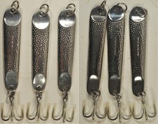 (6) HOPKINS NO=EQL Stainless Steel Lures (3)#450/4.5oz/4.75" & (3)#600/6oz/5.5"