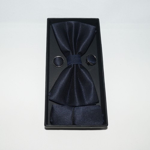 Mens Boxed 3 Piece Set Adjustable BOW Tie Cufflinks Pocket Square Set - Fab Gift - Picture 31 of 43