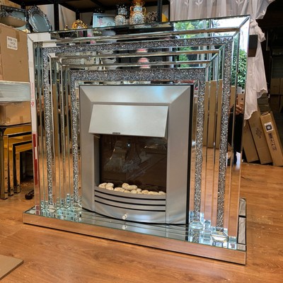 Mirrored Venetian Crushed Diamond Crystal Fireplace Surround