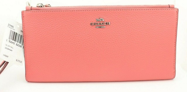 NWT COACH DOUBLE ZIP WALLET / WRISTLET IN LEATHER - ROSE PINK - 27495